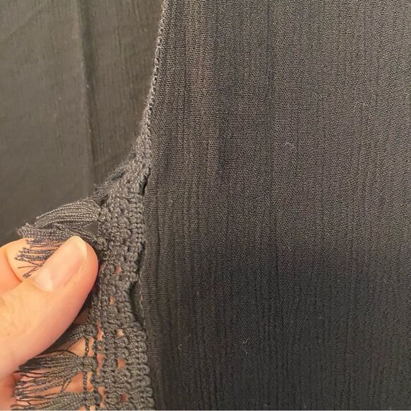 Treasure & Bond black boho fringe trim beachy coastal kimono swim coverup top OS - Picture 12 of 15